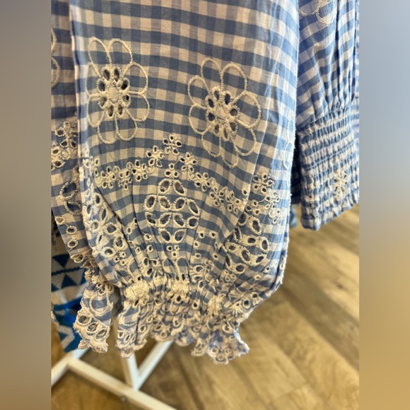Sail to Sable - Blue Gingham V-Neck Smocked Waist Top - Picture 5 of 5